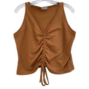 Y2K Paper Crane Waffle Knit Ruched Crop Tank Top Womens Size L Preppy Coquette